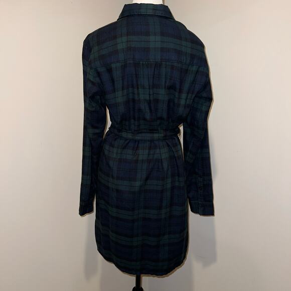 Abercrombie & Fitch Belted Plaid Flannel Shirt Dress Blue Green Size ST - Picture 3 of 9